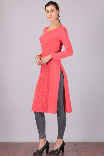 Pink Round Neck Winter kurta