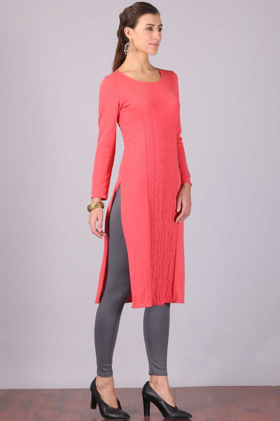 Pink Round Neck Winter kurta