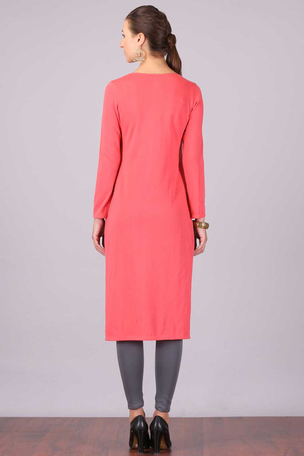Pink Round Neck Winter kurta