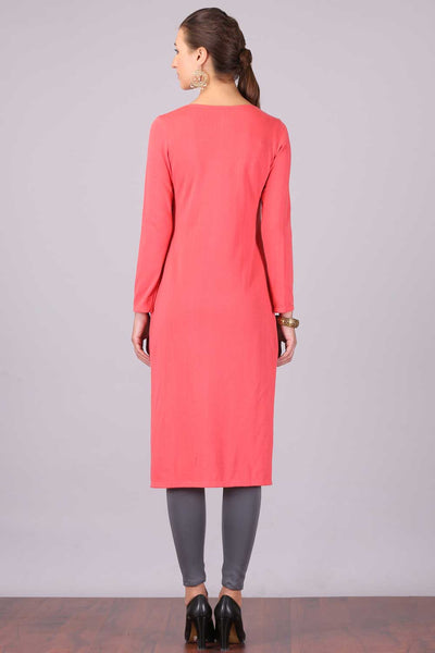 Pink Round Neck Winter kurta
