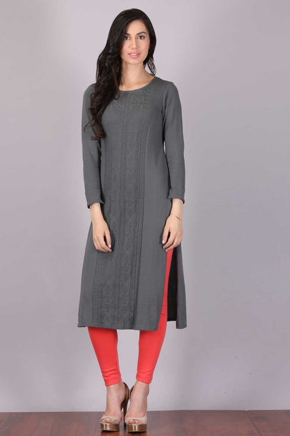 Grey Round Neck Winter kurta