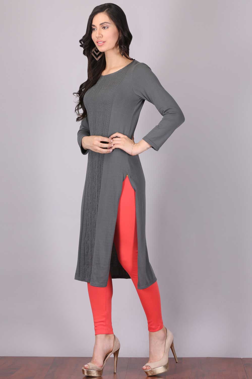 Grey Round Neck Winter kurta