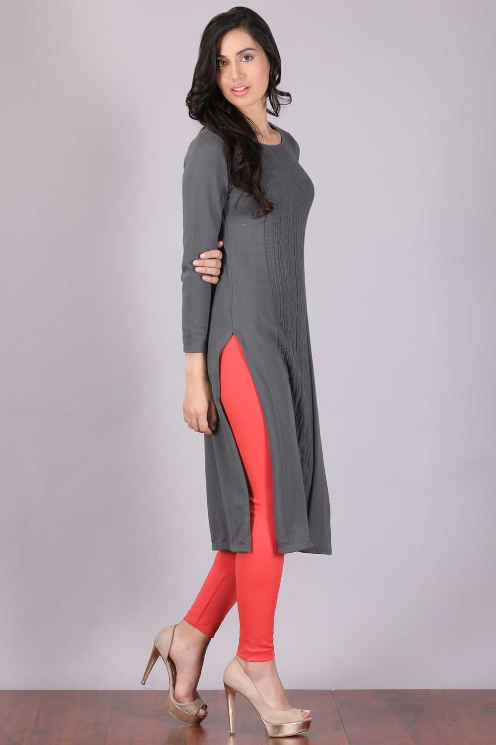 Grey Round Neck Winter kurta