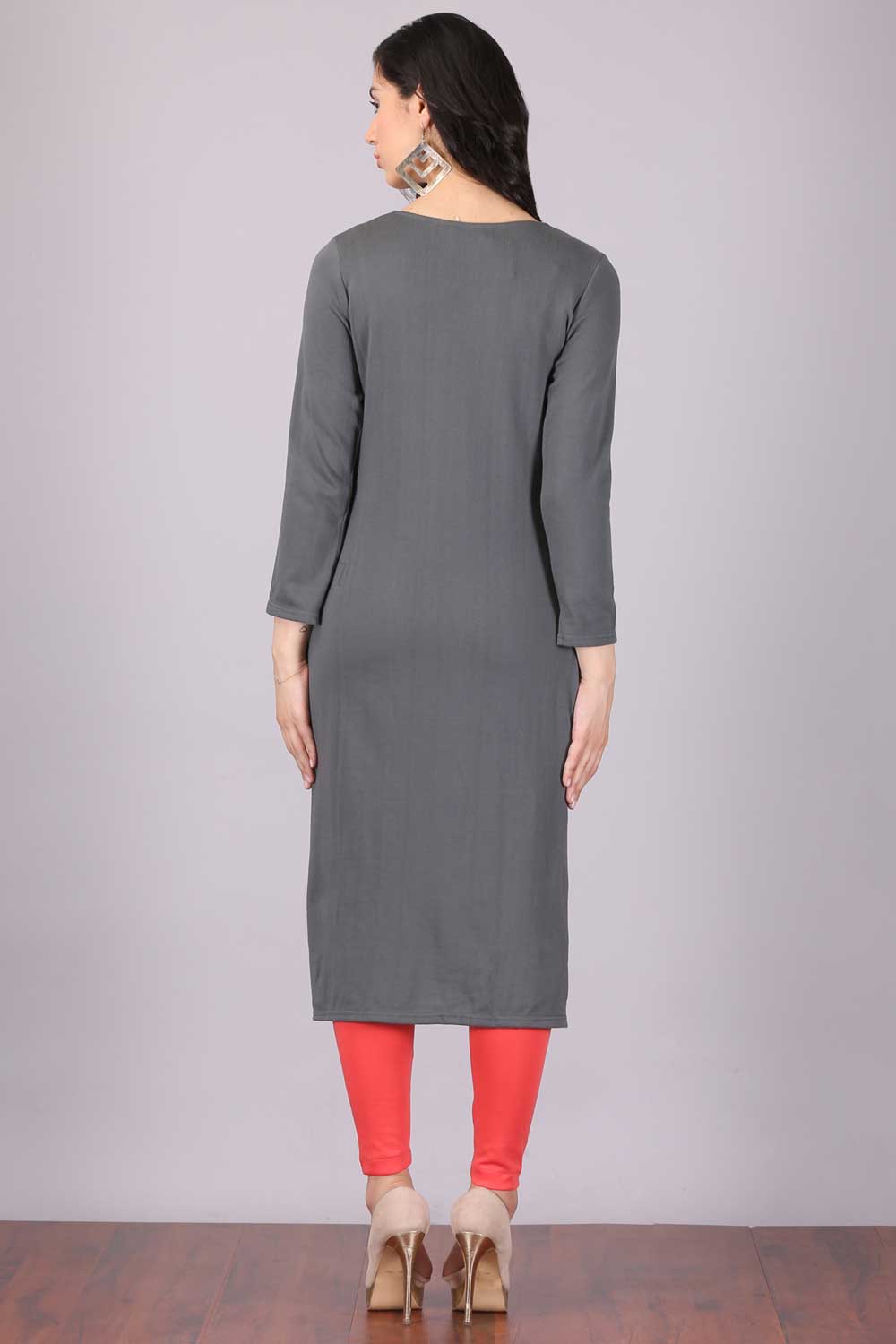 Grey Round Neck Winter kurta