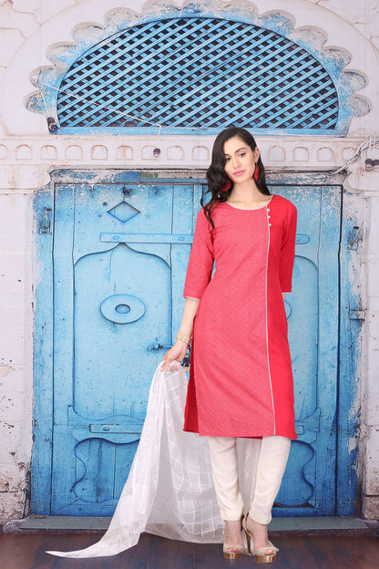 Red 3/4 Sleeve Round Neck kurta