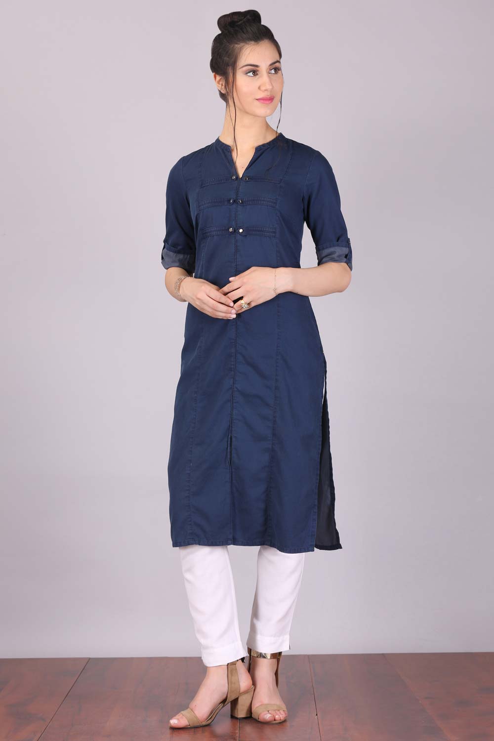 Blue Mandarin Neck Denim kurta