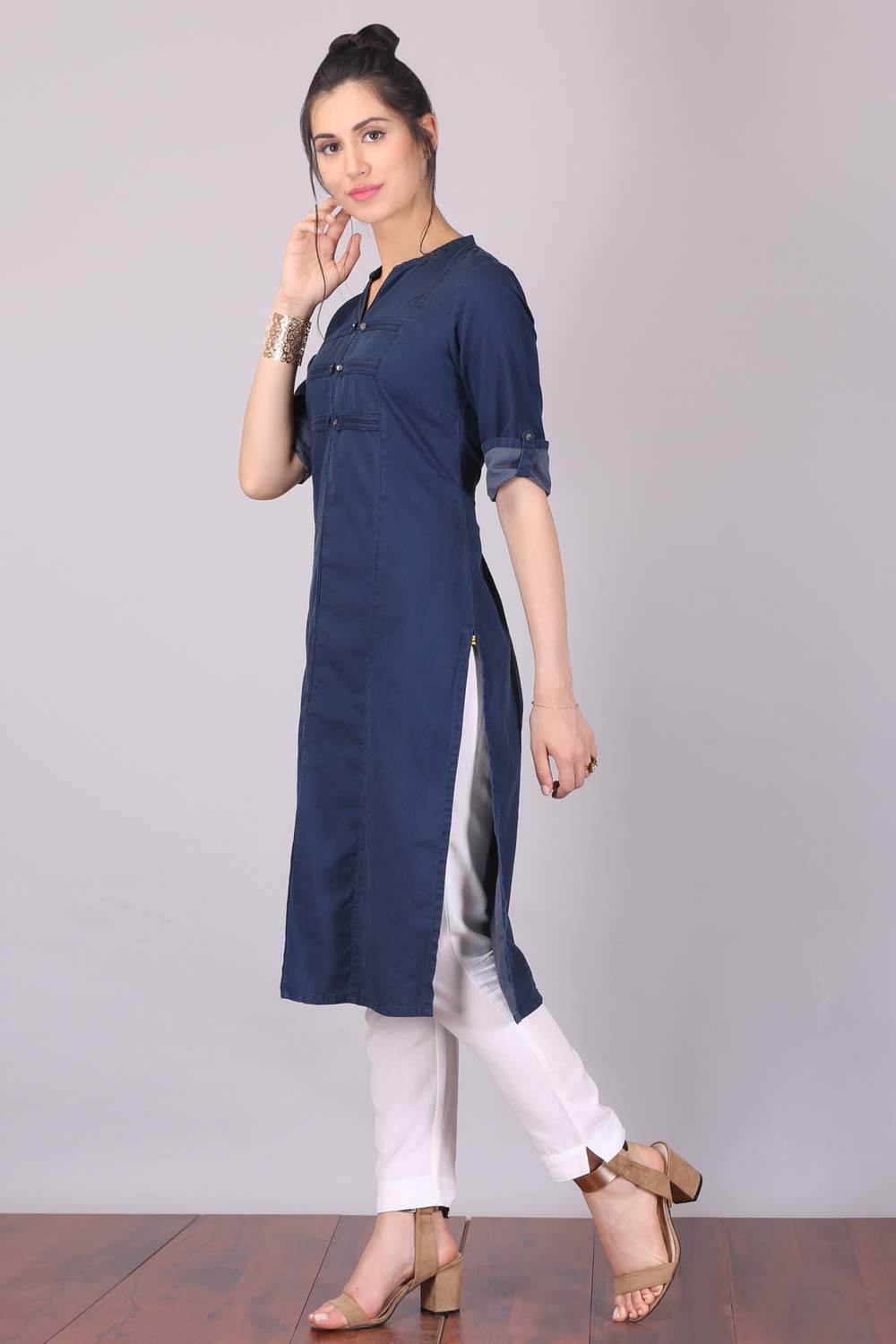 Blue Mandarin Neck Denim kurta