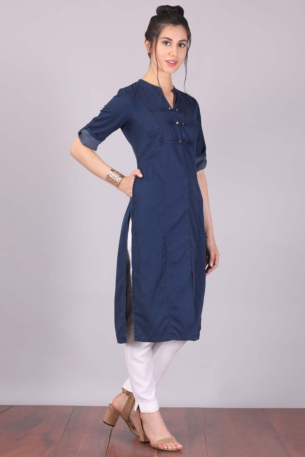 Blue Mandarin Neck Denim kurta