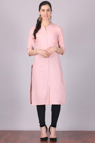 Pink Mandarin Neck Khadi kurta