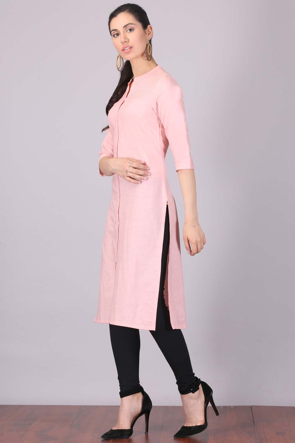 Pink Mandarin Neck Khadi kurta