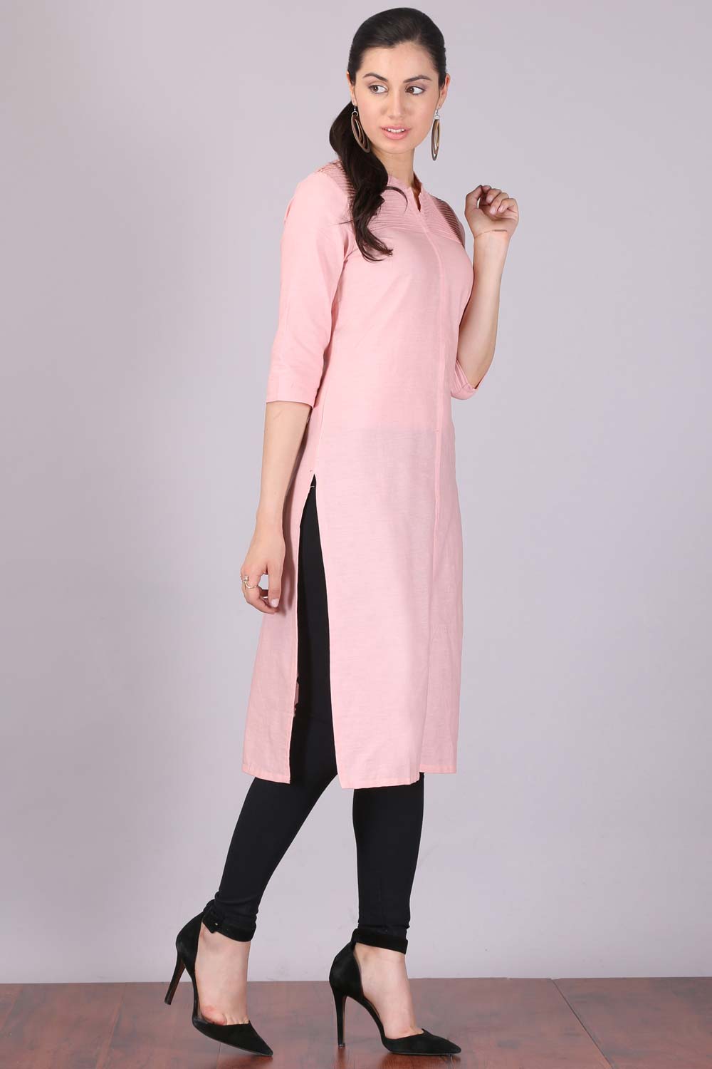 Pink Mandarin Neck Khadi kurta