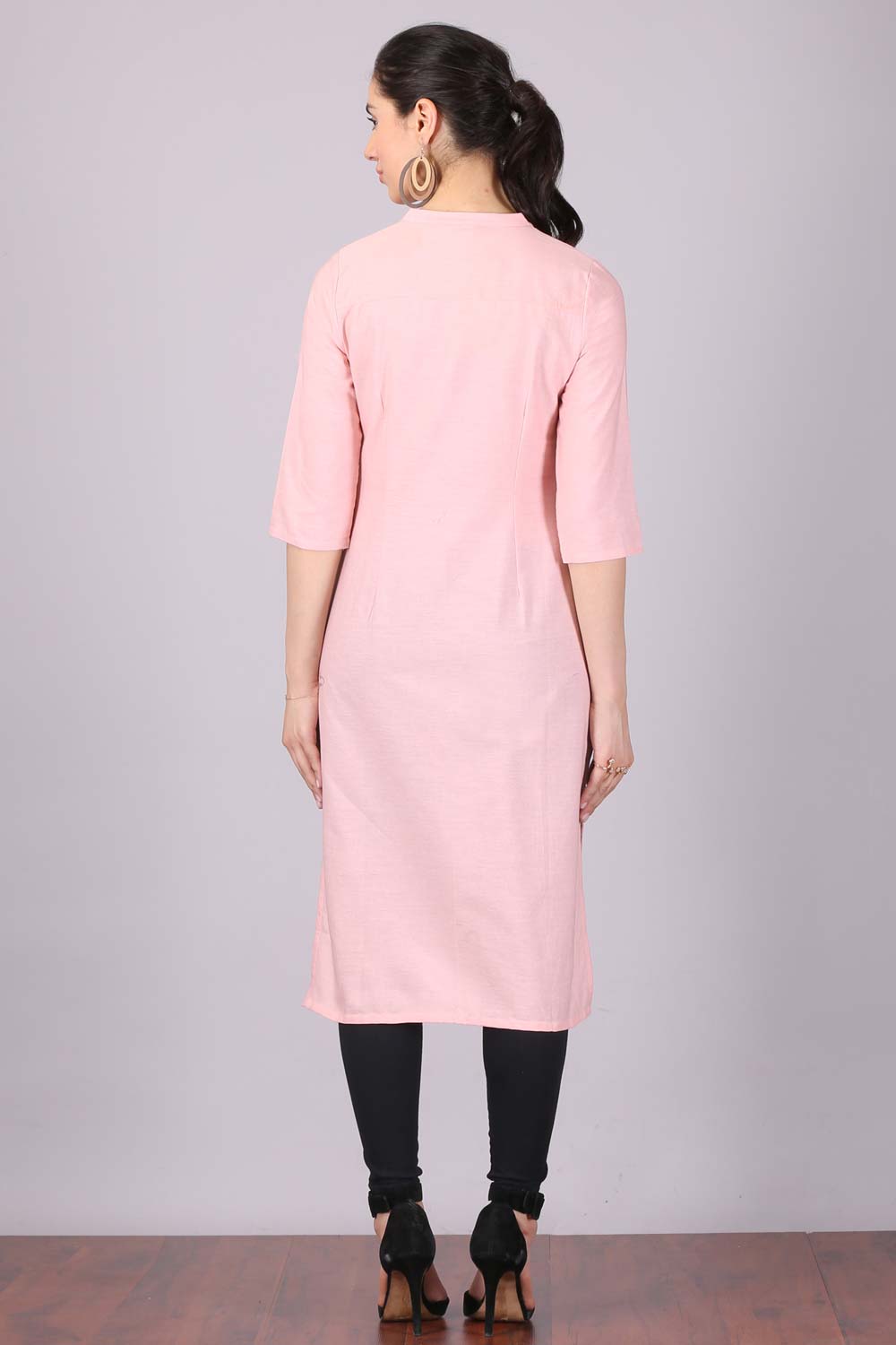 Pink Mandarin Neck Khadi kurta