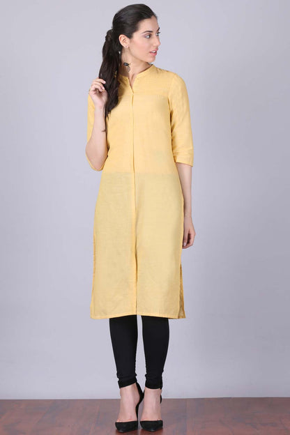 Yellow Mandarin Neck Khadi kurta