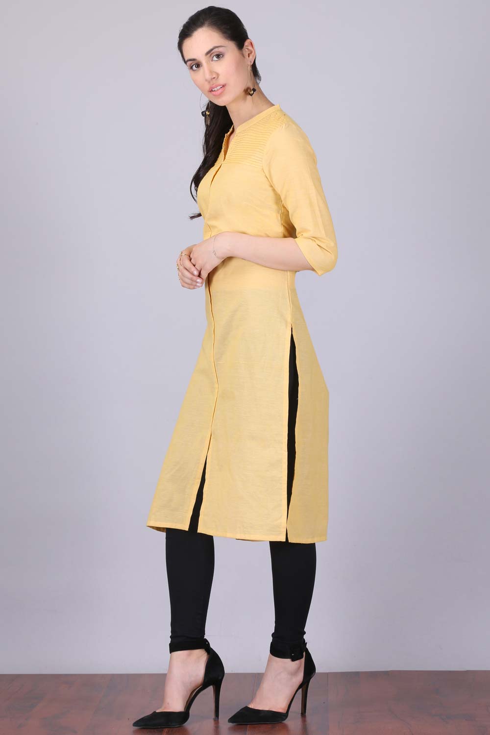 Yellow Mandarin Neck Khadi kurta