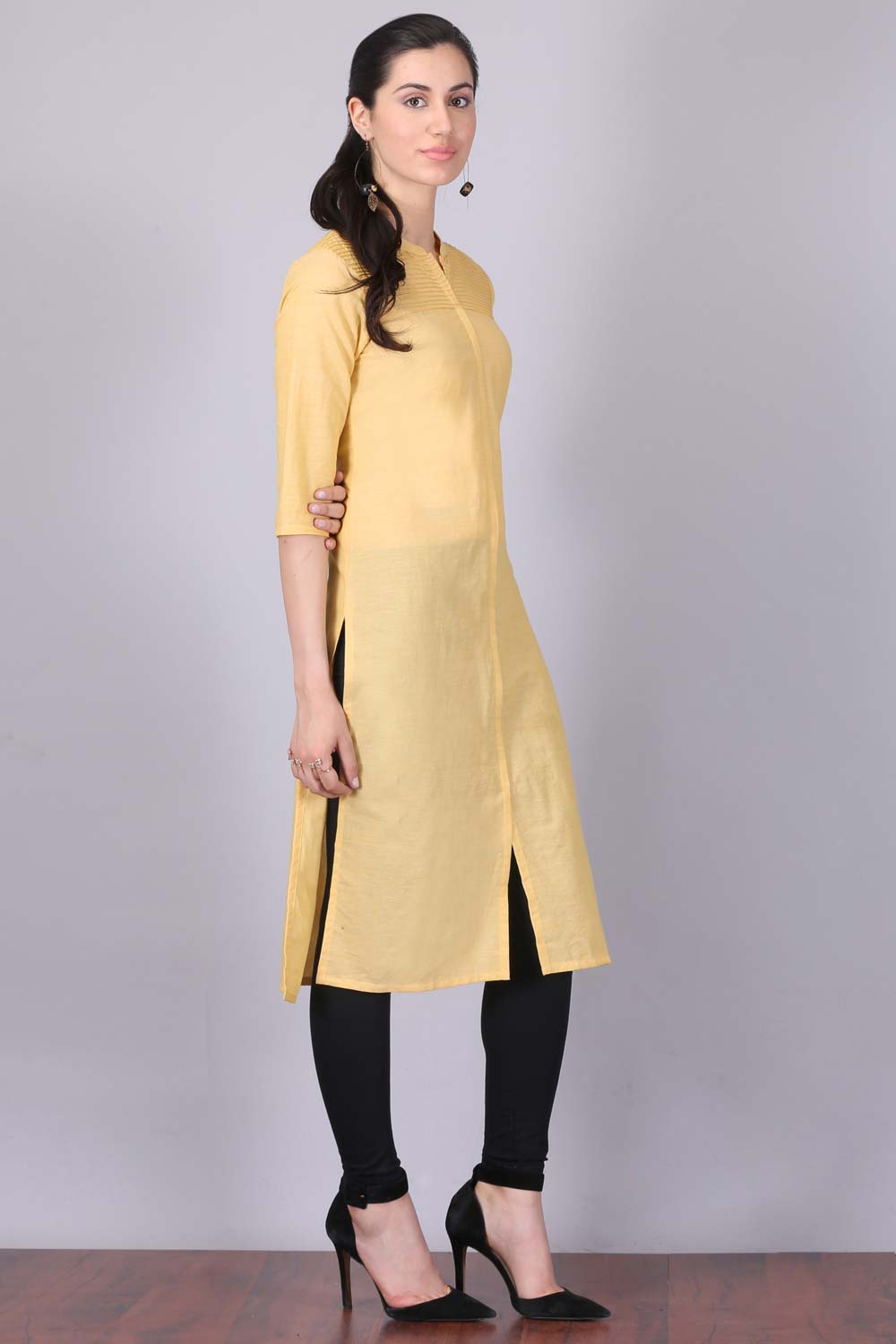 Yellow Mandarin Neck Khadi kurta