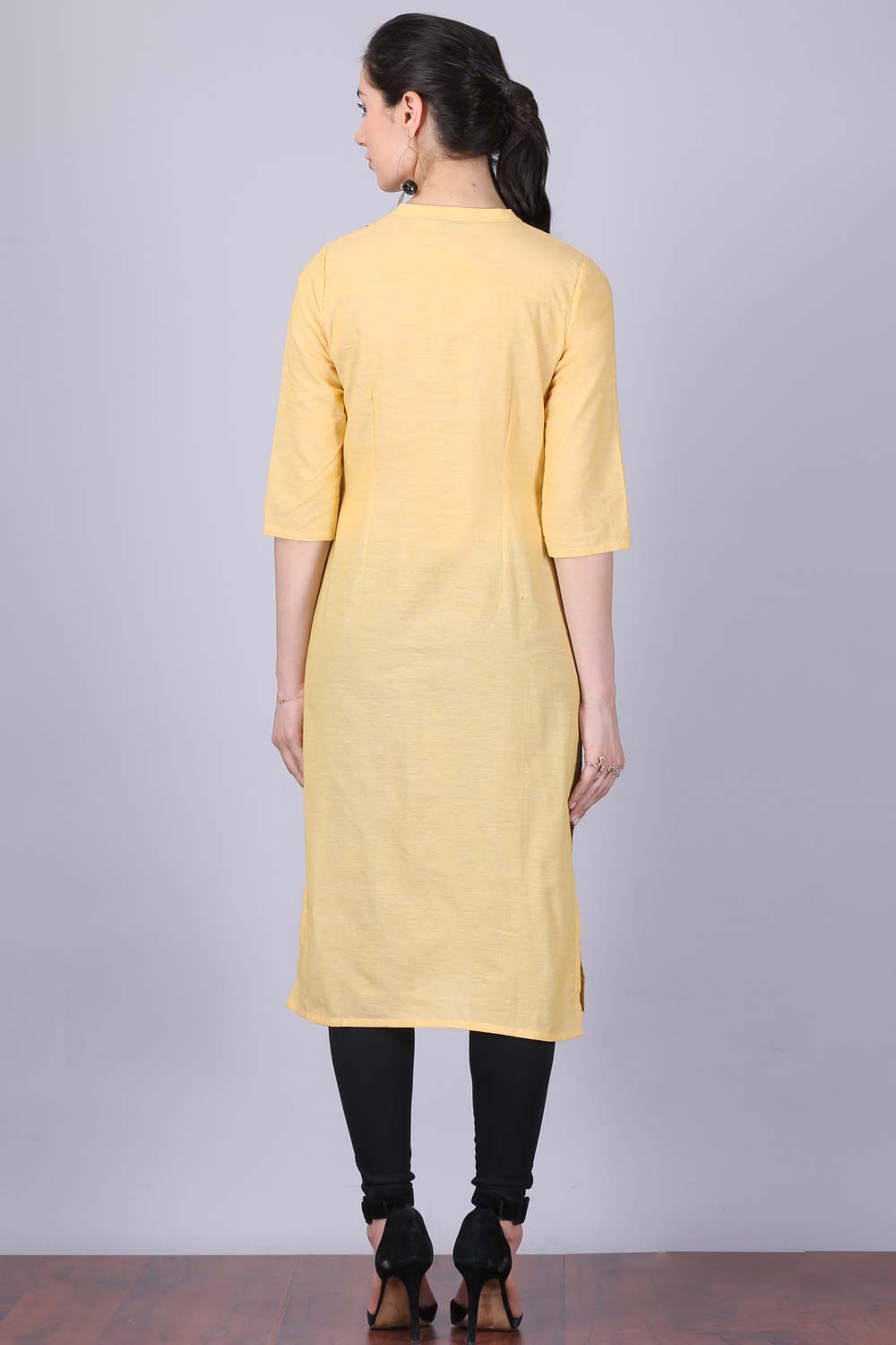 Yellow Mandarin Neck Khadi kurta