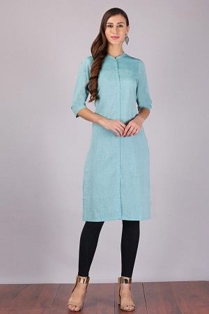 Green Mandarin Neck Khadi kurta