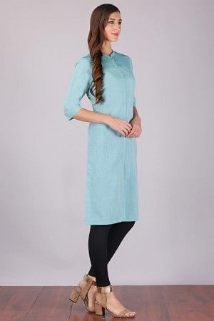 Green Mandarin Neck Khadi kurta