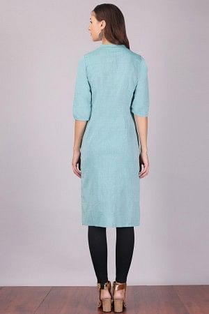 Green Mandarin Neck Khadi kurta