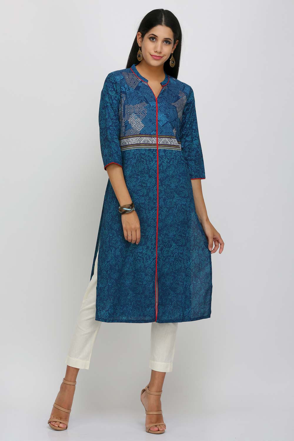 Blue Printed Mandarin Neck kurta