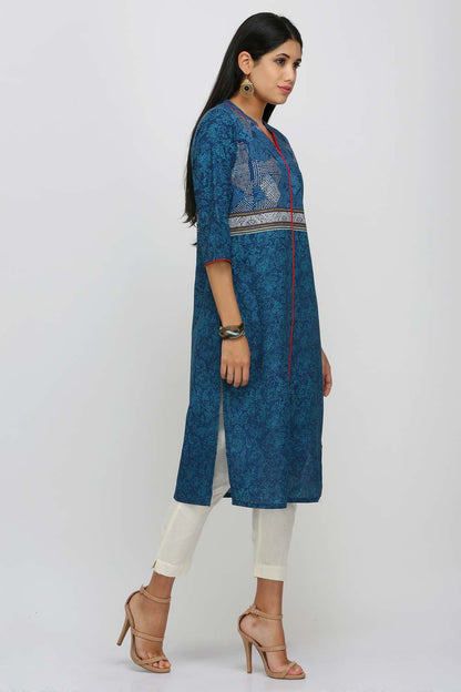 Blue Printed Mandarin Neck kurta