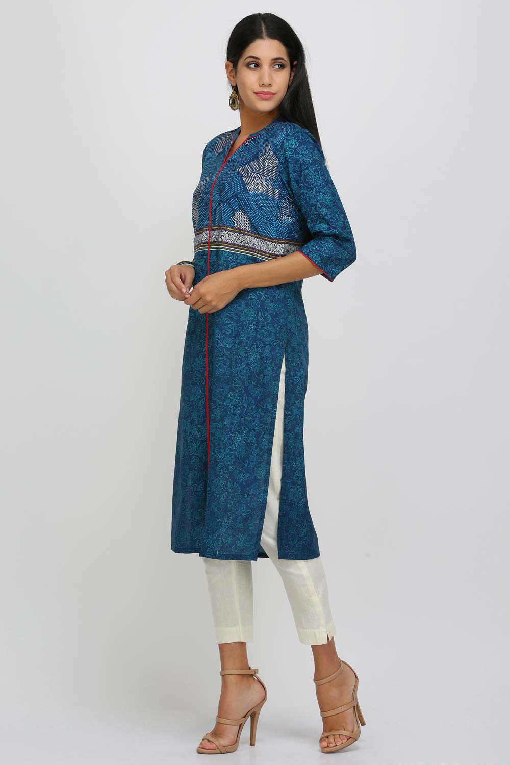 Blue Printed Mandarin Neck kurta