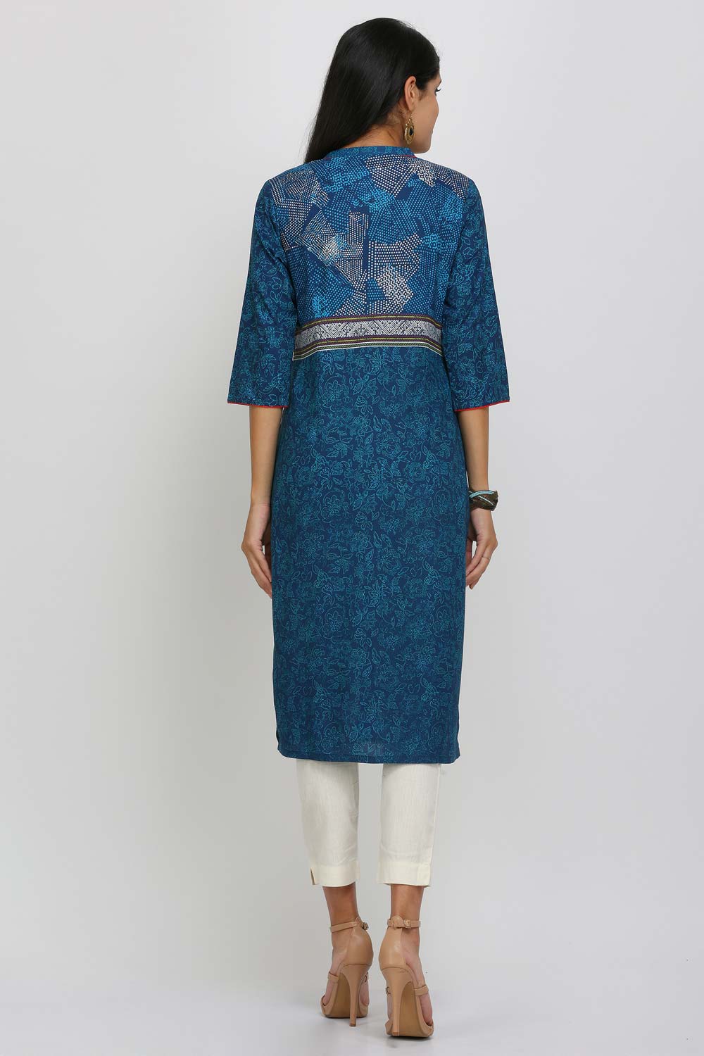 Blue Printed Mandarin Neck kurta