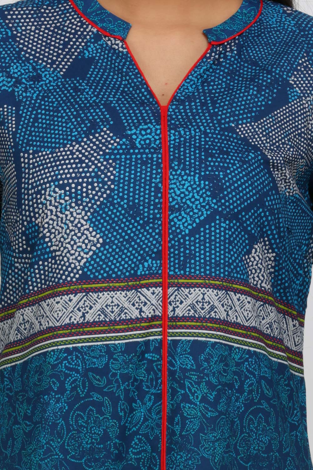 Blue Printed Mandarin Neck kurta