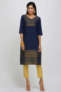 Blue Printed V Neck kurta
