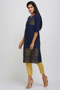 Blue Printed V Neck kurta