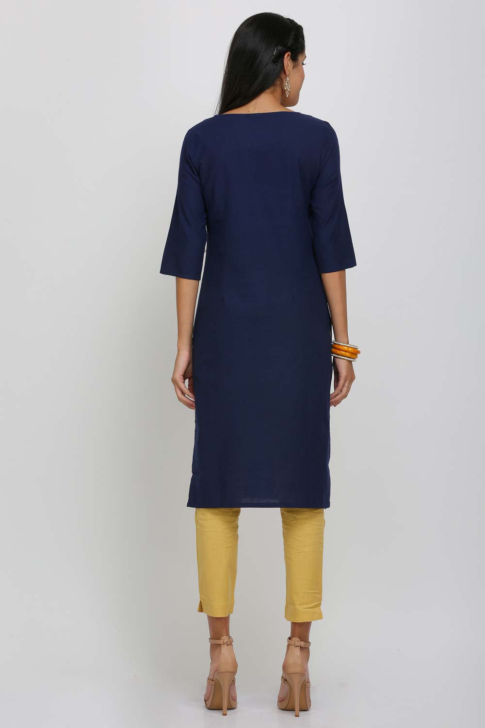 Blue Printed V Neck kurta