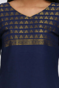 Blue Printed V Neck kurta