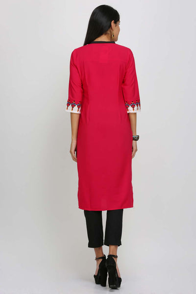 Pink & White Printed Mandarin Neck kurta