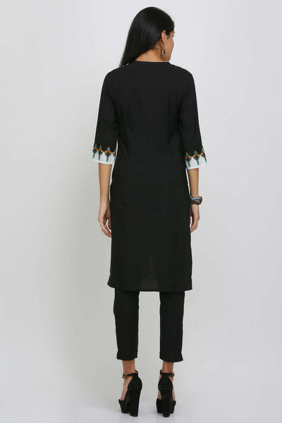 Black & White Printed Mandarin Neck kurta
