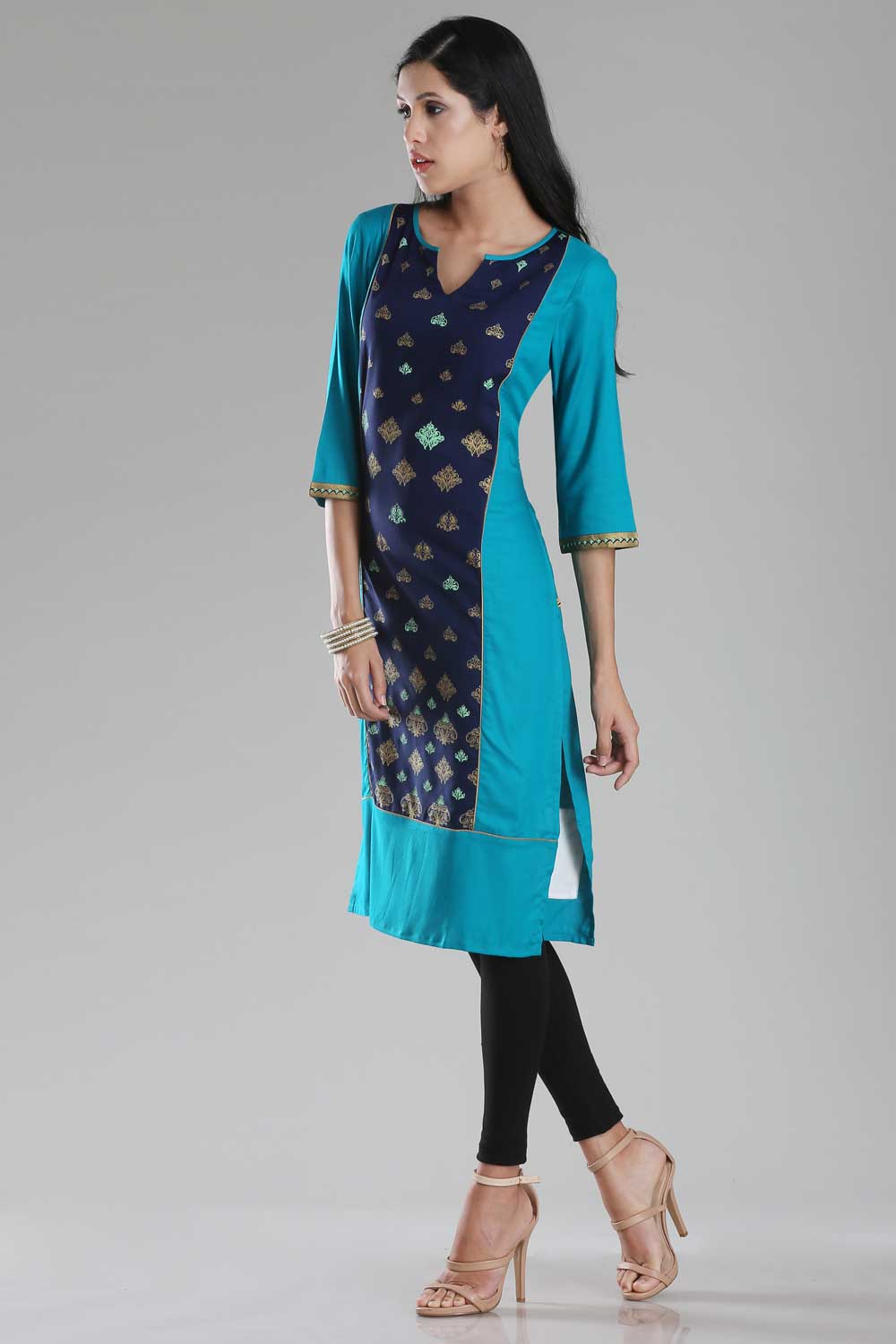 Blue Printed Round Neck kurta