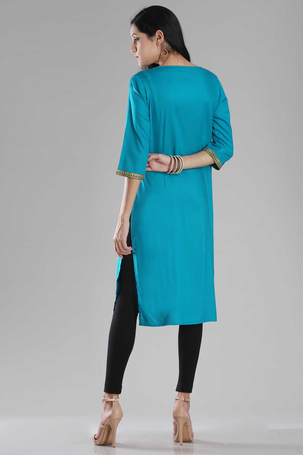 Blue Printed Round Neck kurta