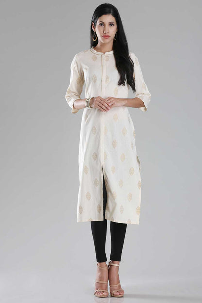 White Printed Mandarin Neck kurta