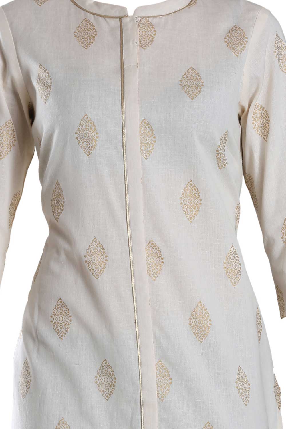 White Printed Mandarin Neck kurta