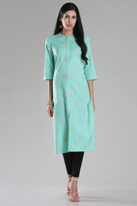 Blue Printed Mandarin Neck kurta