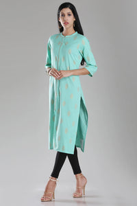 Blue Printed Mandarin Neck kurta