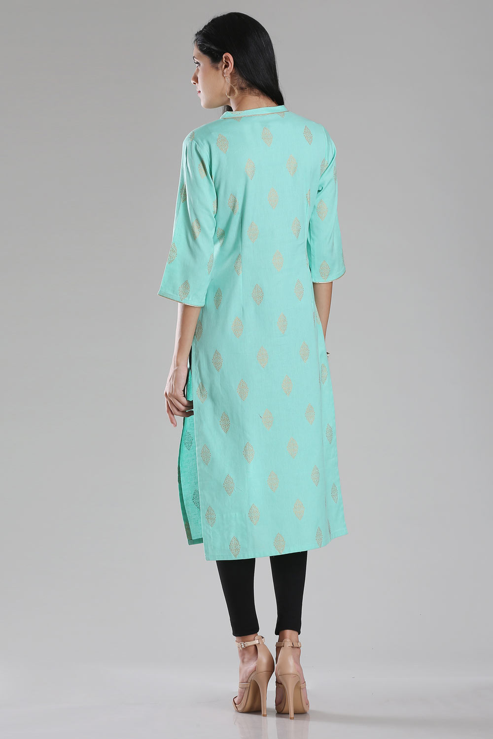 Blue Printed Mandarin Neck kurta