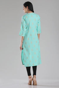 Blue Printed Mandarin Neck kurta