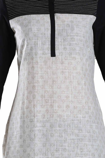 White Printed Mandarin Neck kurta