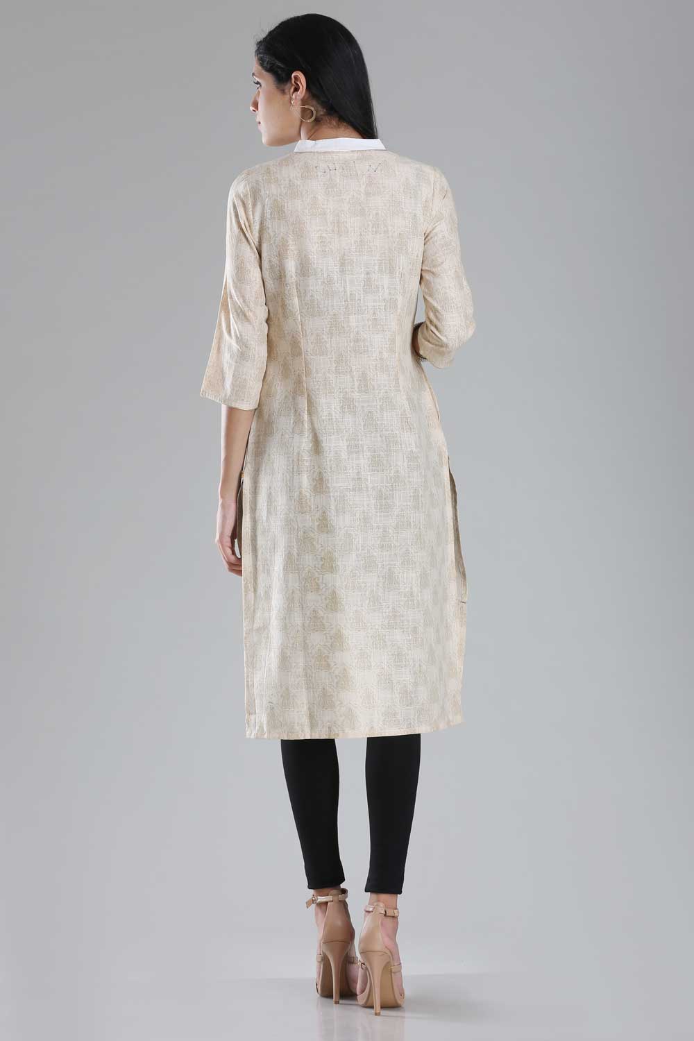 White Printed Mandarin Neck kurta