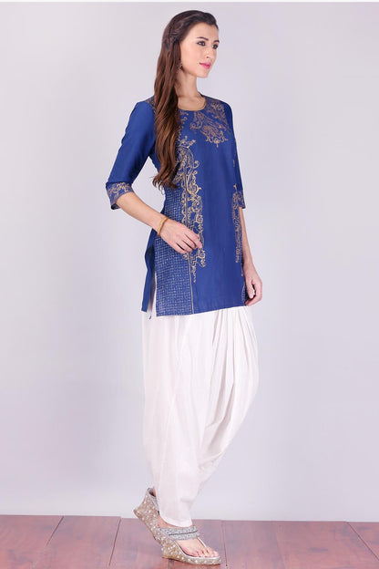 Blue Round Neck 3/4 Sleeve kurta