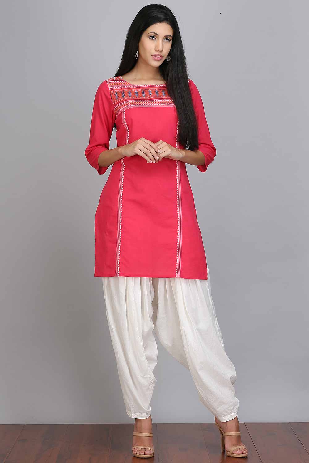 Pink Printed 3/4 Sleeve kurta