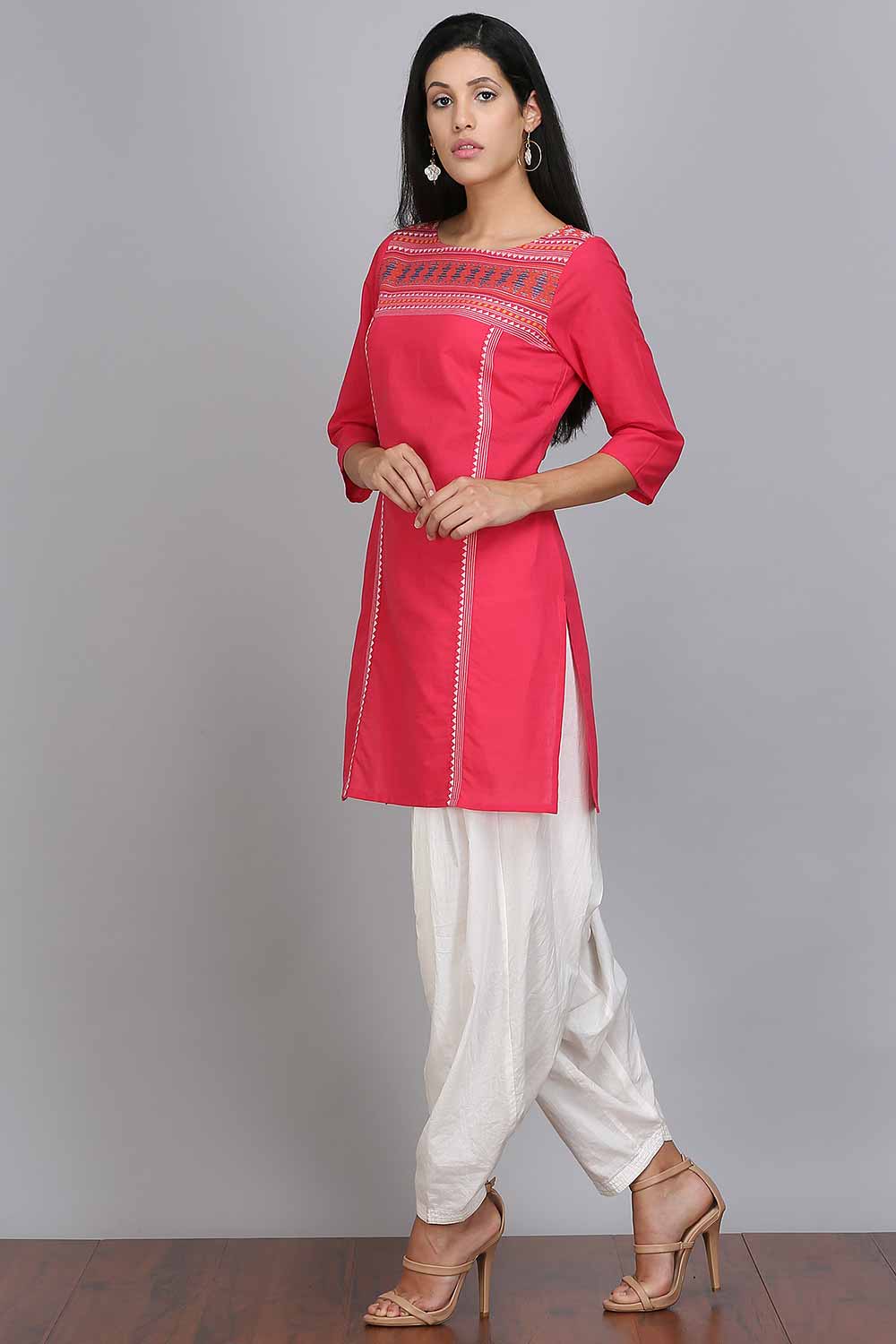 Pink Printed 3/4 Sleeve kurta