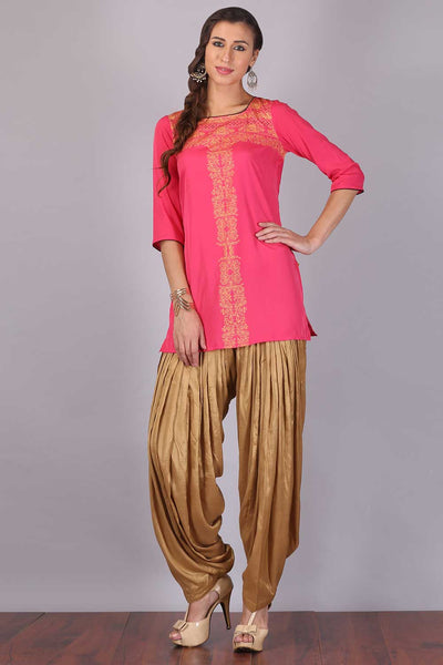 Pink Square Neck Printed kurta
