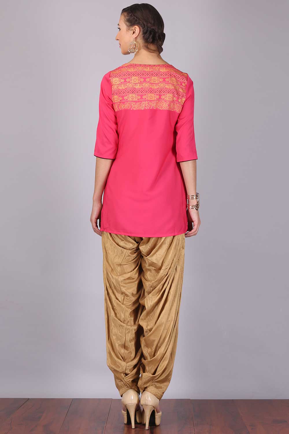 Pink Square Neck Printed kurta