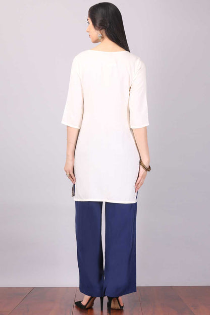 White Printed Round Neck kurta